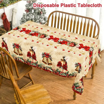 Vintage Christmas Tablecloth Poinsettia Bell Tablecover Christmas Decorations for Home 2025 Navidad Gifts Dining Table Cover