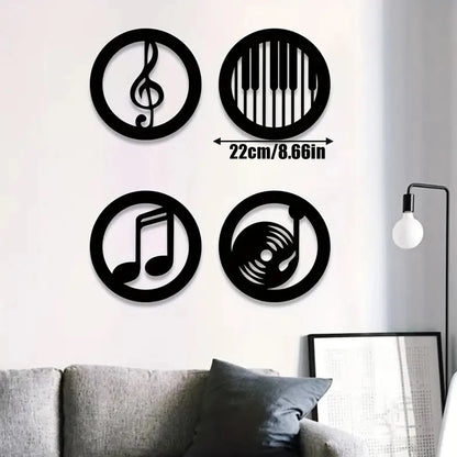 4 Pcs Wood Wall Art Decor, Musical Note, Piano Silhouette, Gifts for Music Lovers, Birthday Presents for KTV, Recording Studi