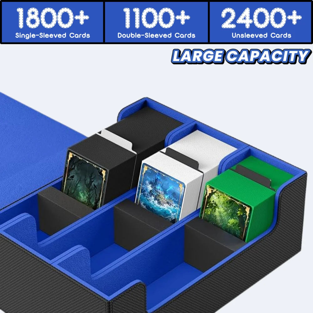 Trading Card Storage Box, Holds 1800+ Sleeved Cards, Magnetic Closure PU Leather Card Case for MTG, PTCG, YGO, Sports Cards
