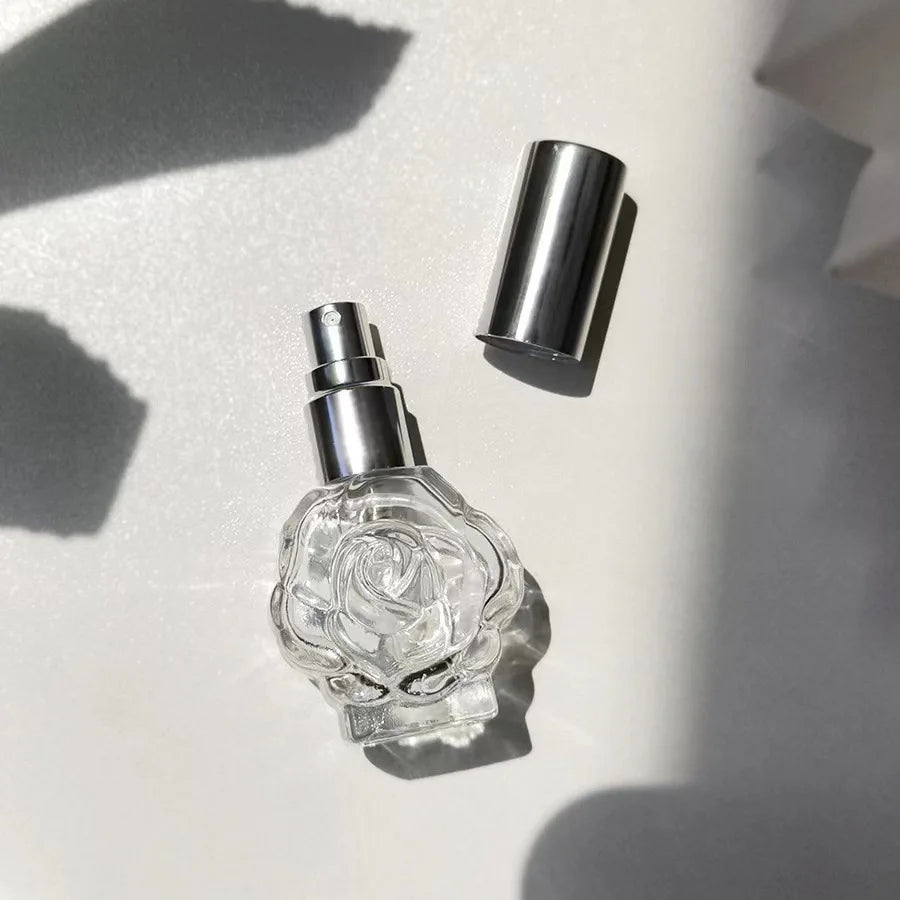 Perfume Bottle 10ML Glass Spray Mini Rose Shape Bottle Empty Cosmetic Alcohol Container Mist Atomizer Travel Simple Sprayer -