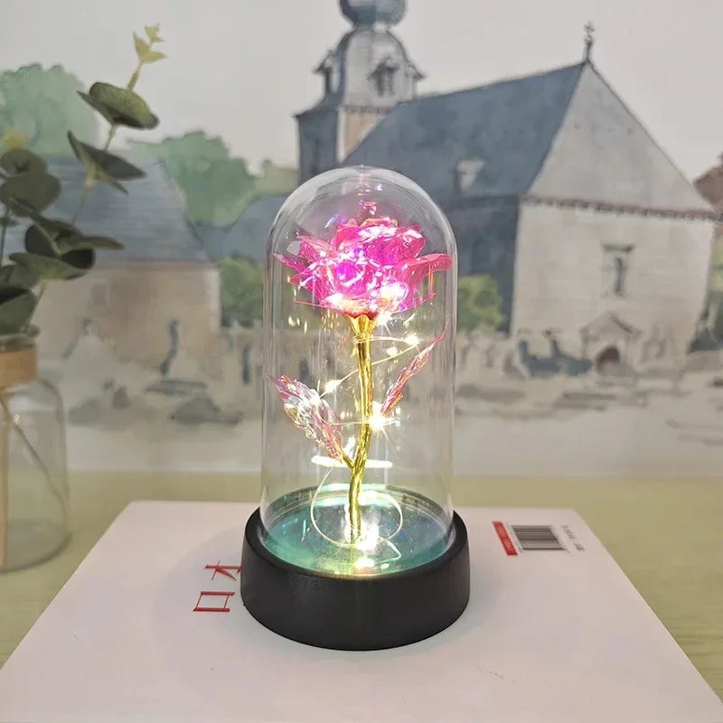 Artificial Rose Flowers Valentines Day Gift for Girlfriend Eternal Rose LED Light Foil Flower Wedding Decor Christmas Gifts -
