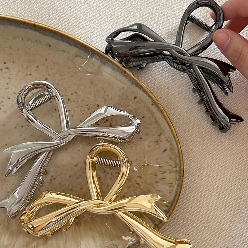 New Vintage Ribbon Bow Hair Claws Metal Hair Clips Crab Headwear Hairpins Shark Ponytail For Women Hair Accessories Barrettes