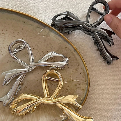 New Vintage Ribbon Bow Hair Claws Metal Hair Clips Crab Headwear Hairpins Shark Ponytail For Women Hair Accessories Barrettes