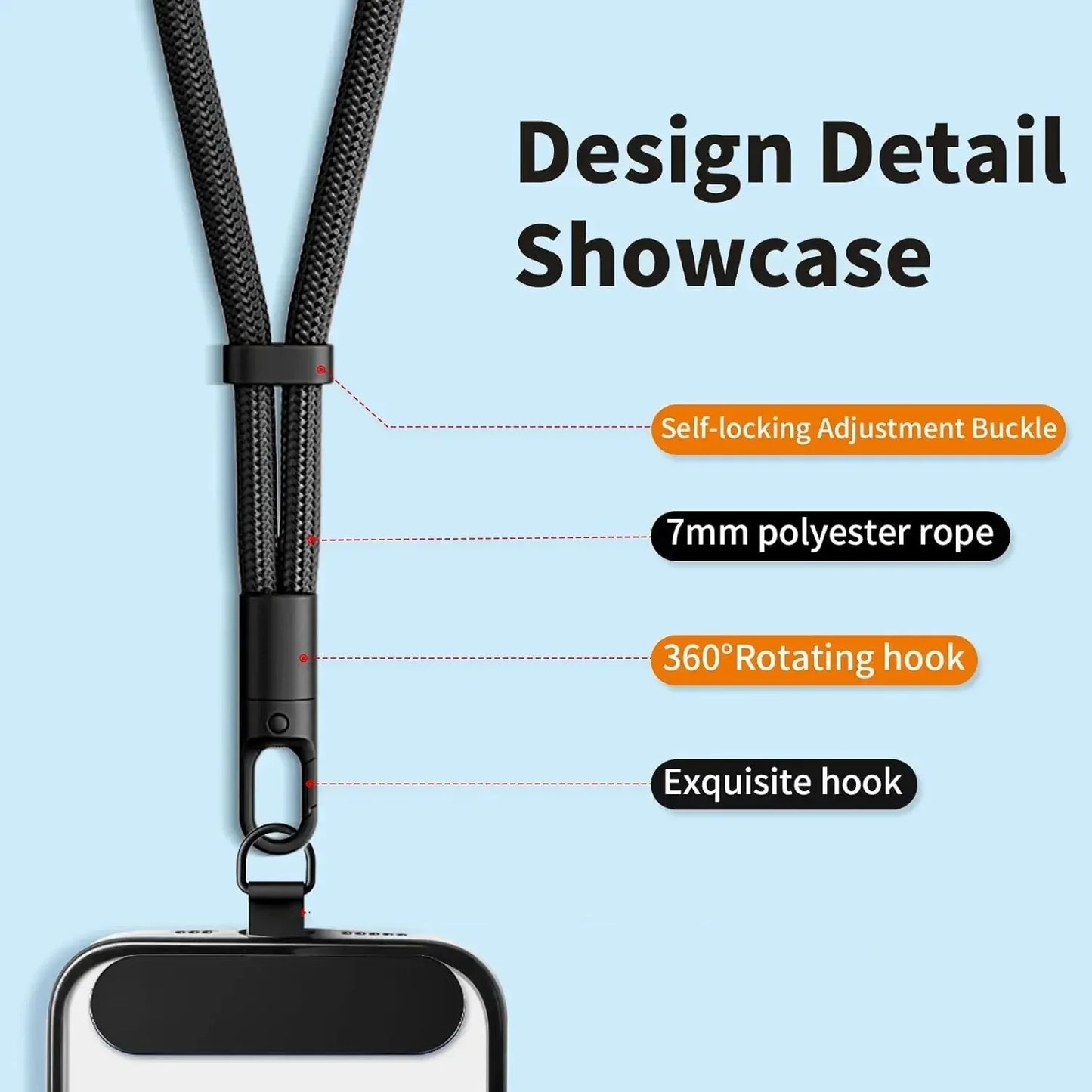 Universal Adjustable Mobile Phone Lanyard Short Wrist Strap with Self-locking Anti-drop Design Durable Polyester Phone Strap