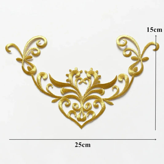 Gold Silver Embroidered Baroque Flower Applique Iron Sew On Patch For Wedding Bridal Gown Clothes Fabric Dress Decor DIY Craf