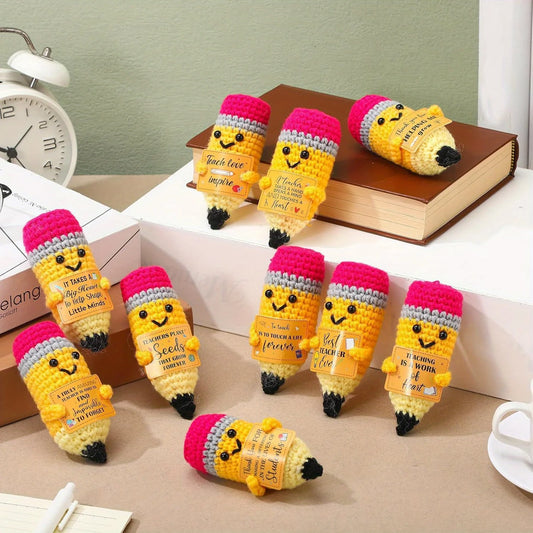 1pc Vibrant Yellow Crochet Pencil Amigurumi with "BEST TEACHER EVER" Gift Tag - Ideal for Teacher Appreciation & DIY Craft De