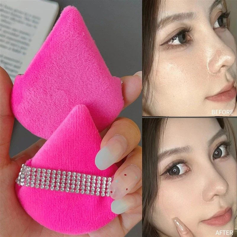 Diamond Triangle Velvet Setting Puff Ribbon Detail Powder Sponge Smooth Finishing Soft Puff for Loose Pressed Powder Applicat