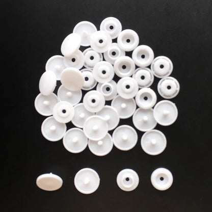 50 Sets Round Snaps Buttons For Bib T5 Plastic Press Button Fastener Snap For Clothes Accessories DIY Crafts 24Colors - white
