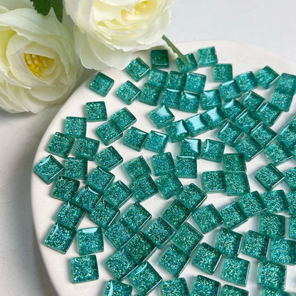 Mosaic Tiles for Crafts Blue Shine Assorted Color 50pcs Glass Glitter Mosaic Supplies Pieces Bulk Square Shape Home Decoratio