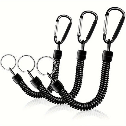 3P Spring Coil Keychains,Retractable Wrist Strap Safety Rope,8.46" To 47" Extendable,with Carabiner and Ring - 3pcs black