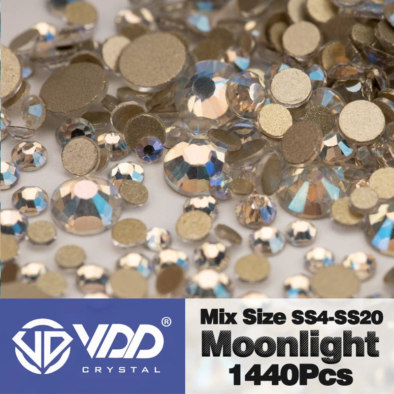 VDD SS4-SS20 Mix Size Clear Crystal Non-Hotfix Gold FlatBack Rhinestones Decorations DIY Glitter Stones 3D Nail Art Accessori