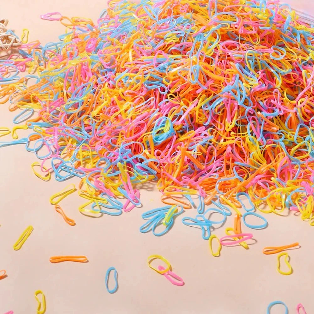 500/1000/2000pcs Girls Colourful Disposable Rubber Band Hair Ties Headband Children Ponytail Holder Bands Kids Hair Accessori