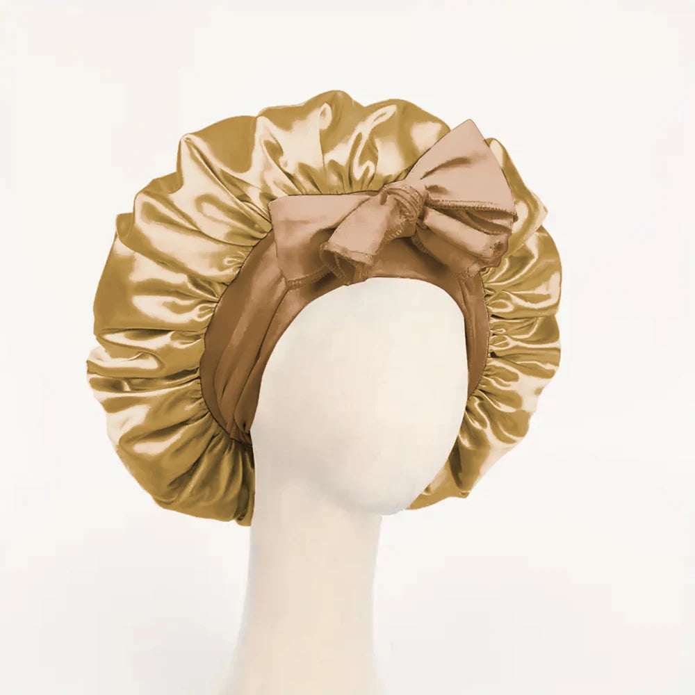 Satin Bonnet Silk Bonnet Adjustable Bonne For Sleeping Hair Bonnet With Tie Band Bonnets For Women Men - Khaki