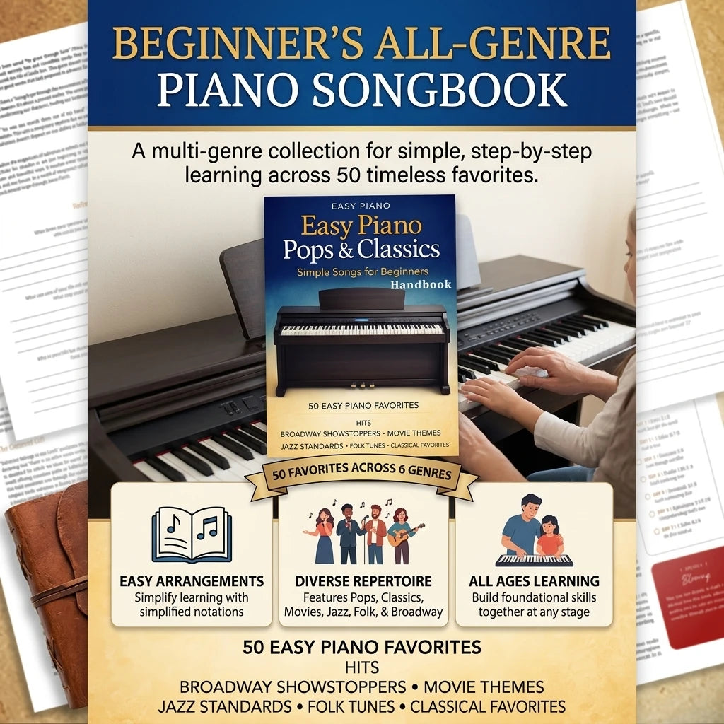 Piano Sheet Music Book for Beginners with Easy Classical Pieces Staff and Simplified Notation for Music Learners and Teaching
