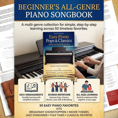 Piano Sheet Music Book for Beginners with Easy Classical Pieces Staff and Simplified Notation for Music Learners and Teaching