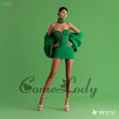 Comelody Fashionable Graduation Dresses for Weddings Appliques Sweetheart Sheath Mini Cape Prom Vestidos De Gala Customized