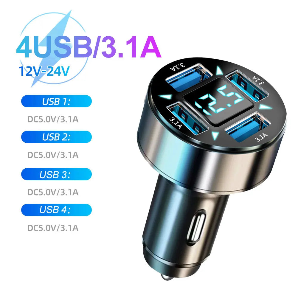 66-250W PD Car Charger QC3.0 Fast Charge One to Six Car Cigarette Lighter Plug Car Charger Flash Charge with Digital Display 