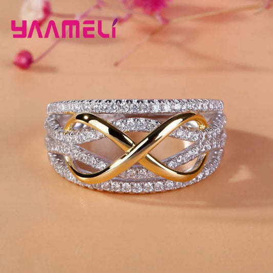 Infinity Love Ring 925 Sterling Silver Color Shining Cubic Zircon Bowknot Letter 8 Eternity Promise Jewelry for Woman Girlfri