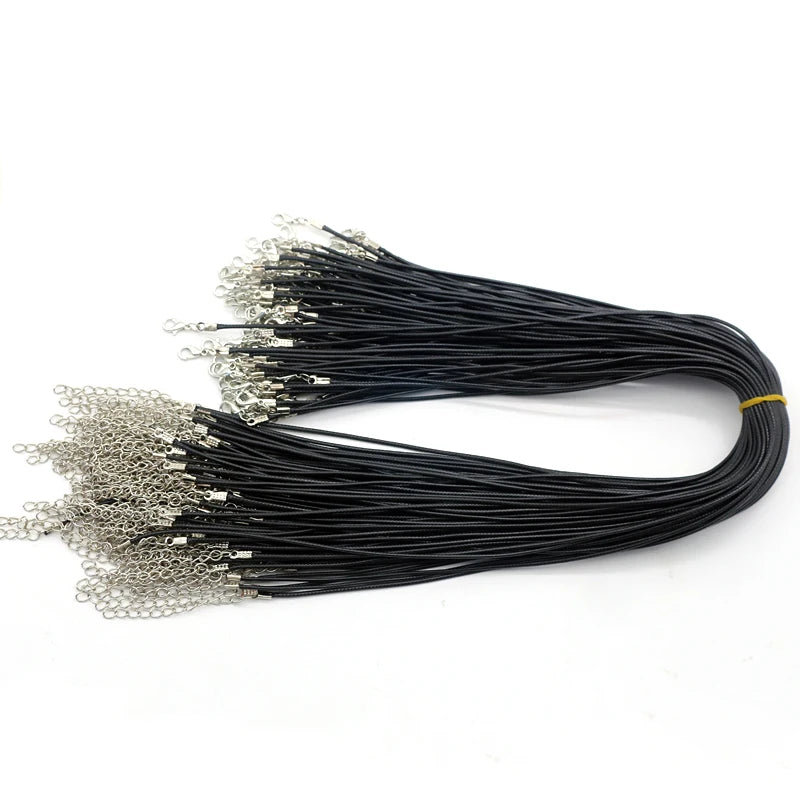 10/20/30Pcs 45cm Black Leather Braided Rope Necklaces with 5cm Extender Chain with Lobster Clasp String Cord DIY Jewelry Chai