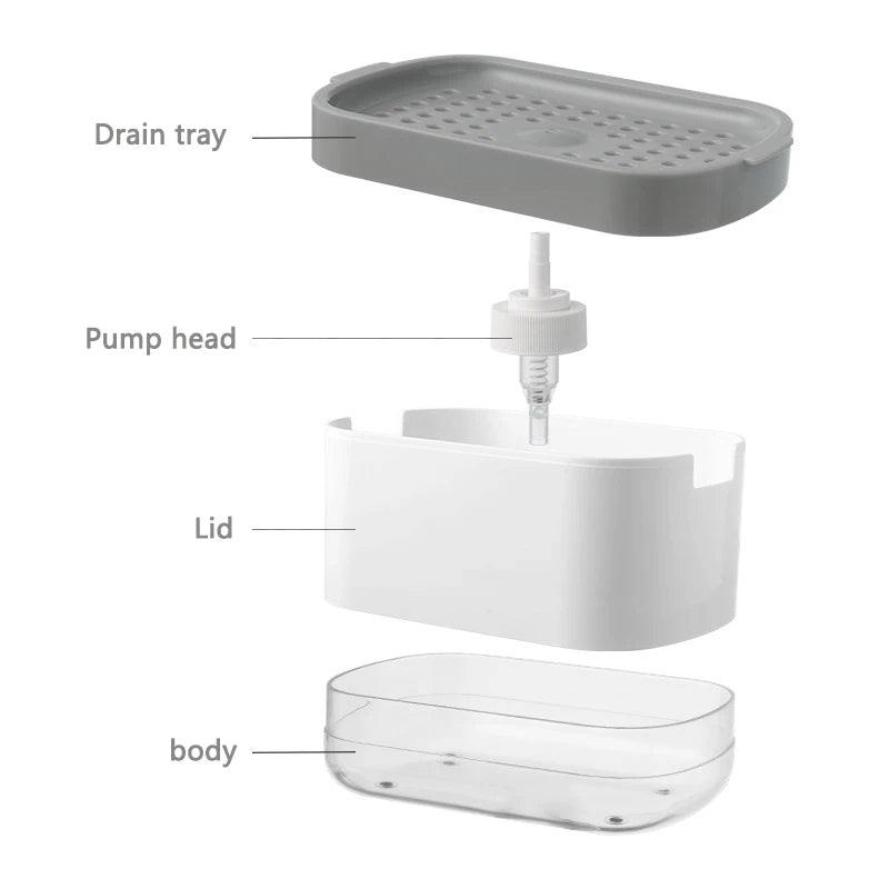 Soap Dispenser Box Press Dispenser Scrubbing Liquid Container Kitchen Bathroom Automatic Detergent Foam Box with Sponge Holde