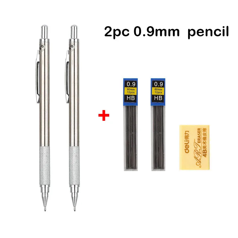 Mechanical Pencil Set 0.3 0.5 0.7 0.9 1.3 2.0mm Full Metal Art Drawing Painting Automatic Pencil with Leads Office School Sup