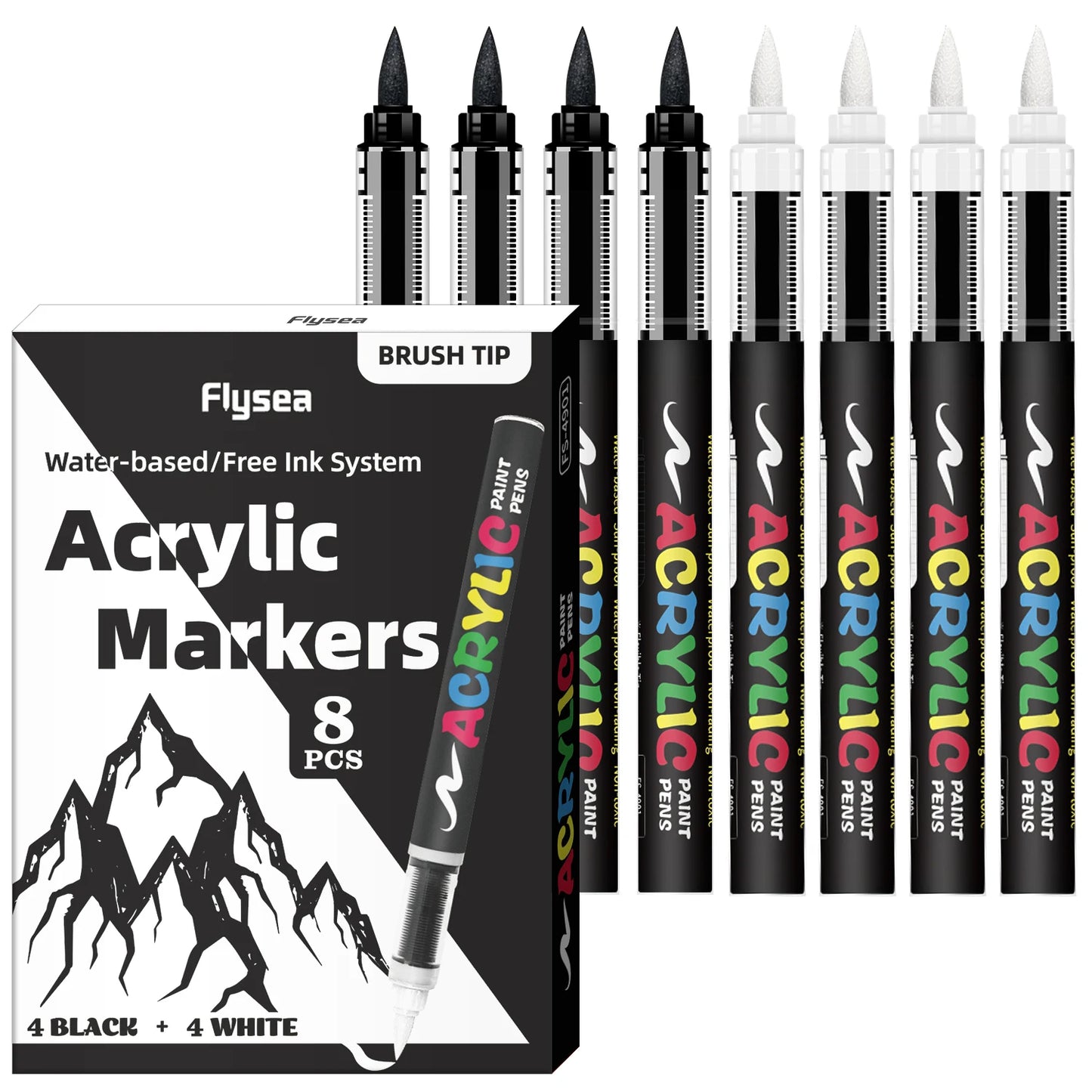 8pcs Black and White Acrylic Paint Markers Set, Large Ink Capacity, Acrylic Markers for Illustration Sketching, Wood, Glass, 