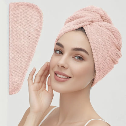 Solid Color Hair Towel Textured Dry Hair Cap 9.8' X 25.5' Absorbent Hair Towel Wrap for Button-Down Women - Dusty Pink-up