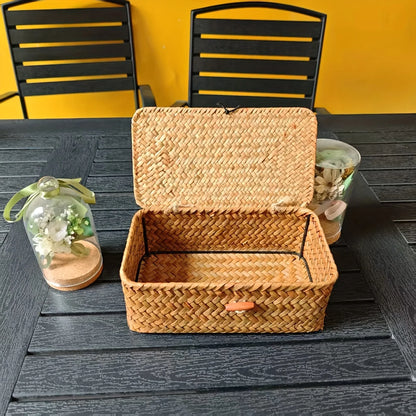 Woven Vintage Storage Rack Basket Boho Pastoral Home Decor Covered Storage Box Desktop Miscellaneous Storage Box Pastoral Bas