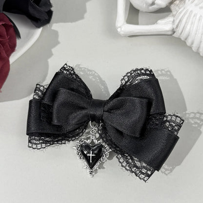 Gothic Lolita Style Hair Clip Black Ribbon Bow Fashionable Hair Clips for girls High-grade headdress - black