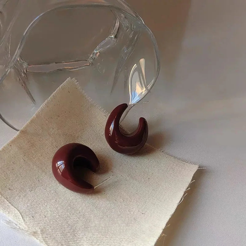Vintage Silver Needle Dark Wine Red Drop Earrings Female Resin Personality Temperament Earrings