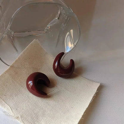 Vintage Silver Needle Dark Wine Red Drop Earrings Female Resin Personality Temperament Earrings