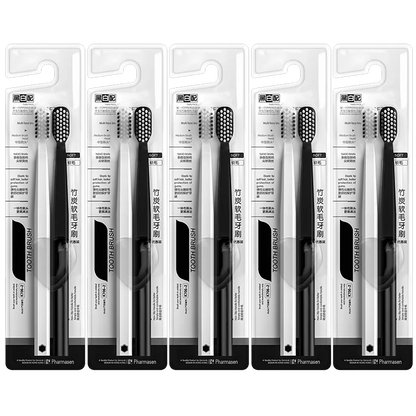 10PC Bamboo Charcoal Brush Silk Soft Bristle Toothbrushes, Black and White MEN'S AND WOMEN'S Adult Toothbrushes, Family Set -
