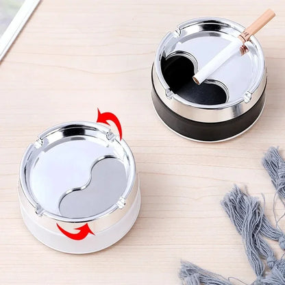 Stainless Steel Round Windproof Ashtray with 360° Rotating Lid for Home Office Living Room Decoration Men Sealing Ashtrays 9*