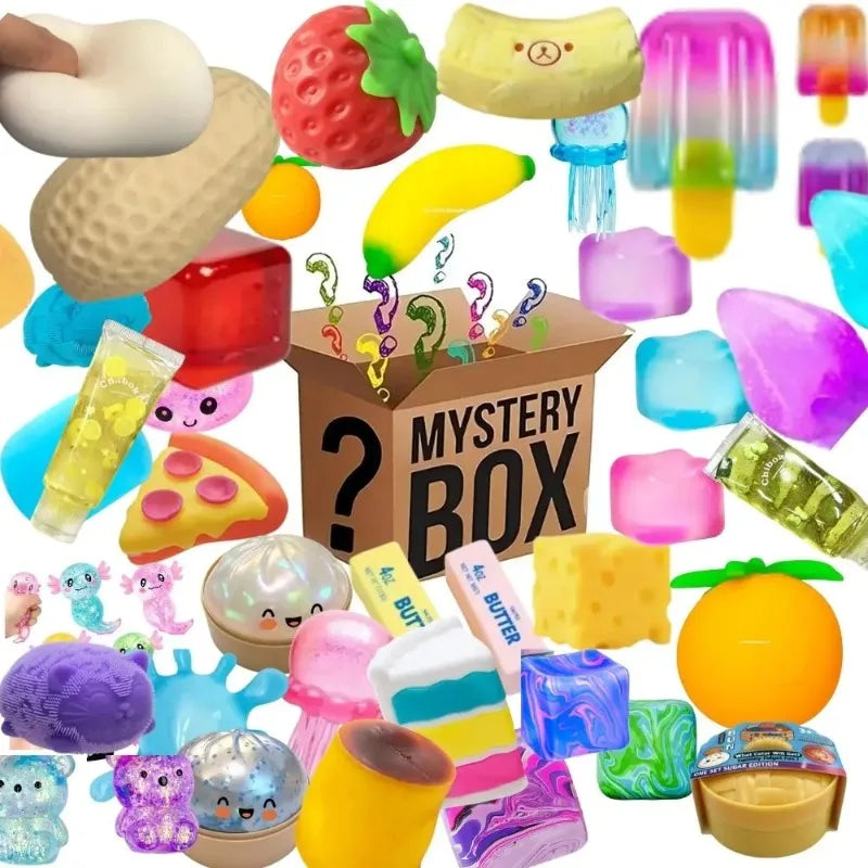 &100+Pcs Surprise Box Toys Novelty Stress Relief Assorted Squishy Figures Blind Box Fun Mystery Fidget Stress Relief Surprise