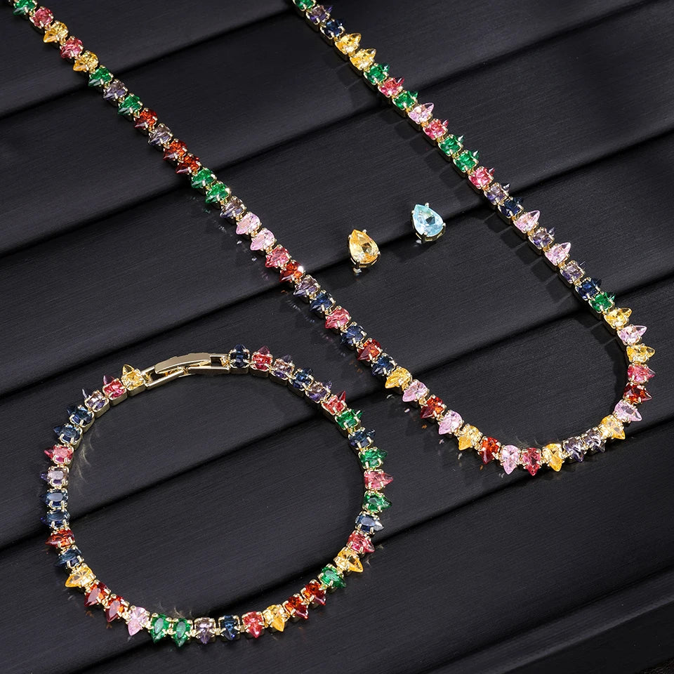 ZAKOL Gorgeous Buling AAA Clear Round Cubic Zirconia Wedding Bridal Necklace Earrings Party Jewelry Set for Women - Colorful