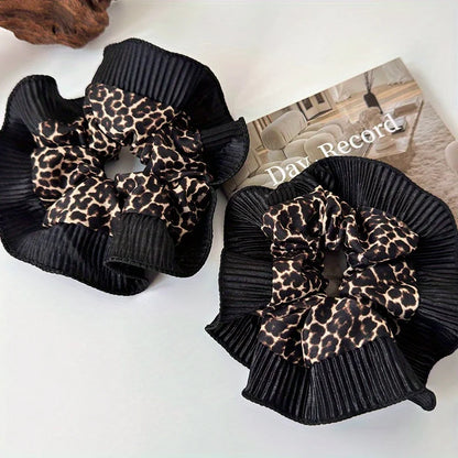 Women's New Vintage Leopard Print Lace Hair Rings Fashionable Niche Design Elegant Hair Ties with High - end Feeling