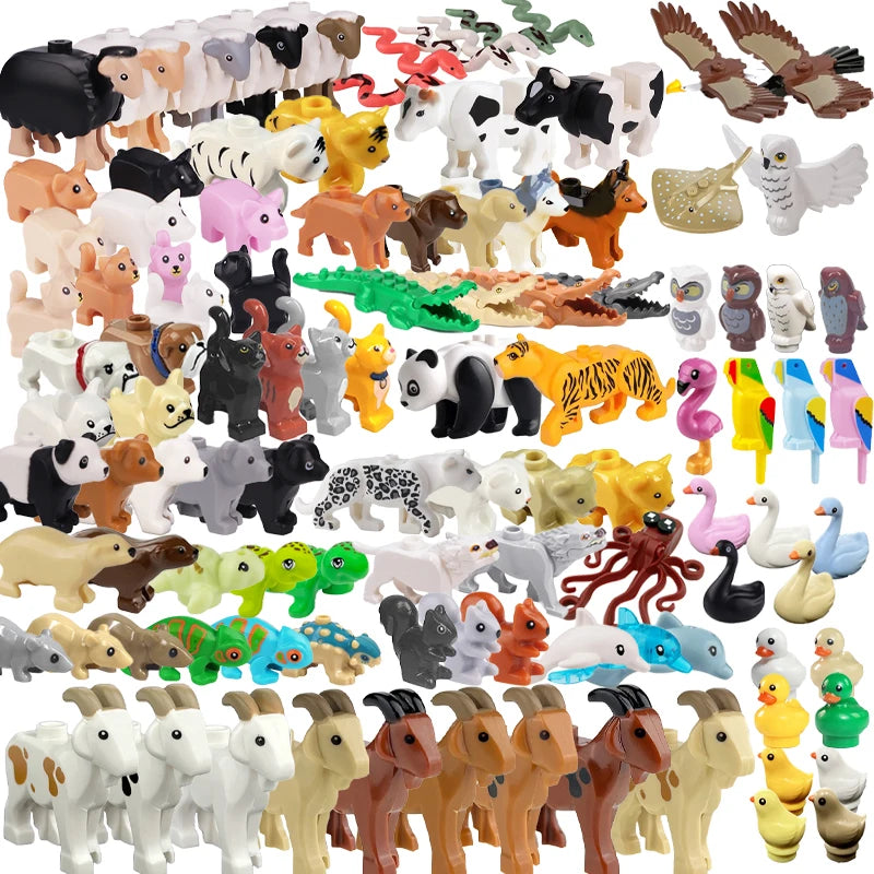 MOC City Animal Series Zoo Scene Panda Tiger Dog Cat Sheep Goat Accessories Building Blocks Bricks Street View Bricks Toys Gi