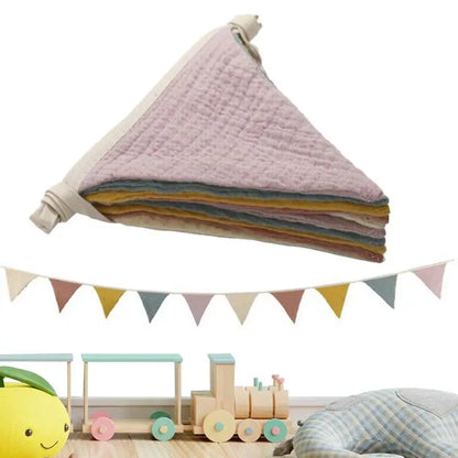 Pennant Banner Flags Nursery Bunting Banner Flags Washable Cotton Fabric Triangle Pennant Garlands for Living Room and Bedroo