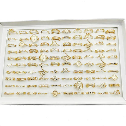 30pc/Lot Gold Color Finger Rings For Girls New Love Snake Animal Butterfly Cutout Star Pearl Thin Joint Ring Party Jewelry Wo