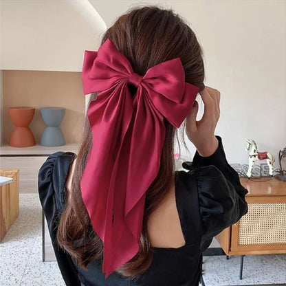 Solid Color Bow Ribbon Hair Clip New Women Large Bowknot Barrettes Women Ponytail Clip Headband Girls Hair Accessories Gift -