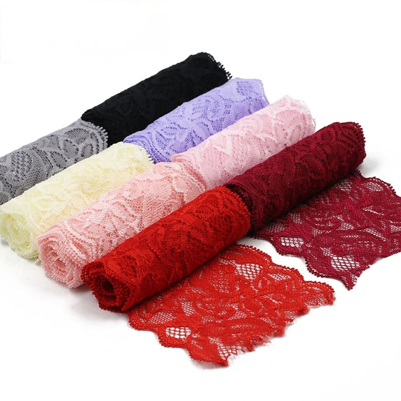 Lace Trim 1 Meter, Elastic Ribbon for Sewing, Wide Lace Trim, DIY Crafts, Scrapbooking Supplies, Crochet Pattern Ribbon in Co