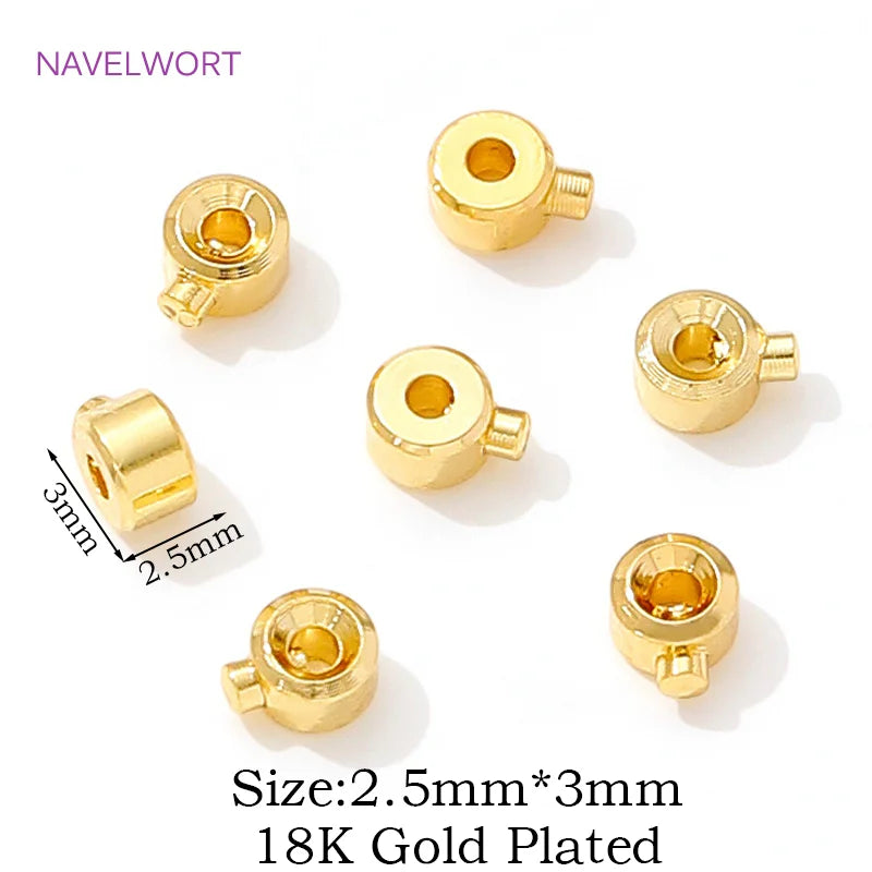 18K Gold Plated Round Crimp End Bead,Brass Crimp Beads For Jewelry Making Supplies,Lamps For Jewelry,DIY Bracelets Accessorie