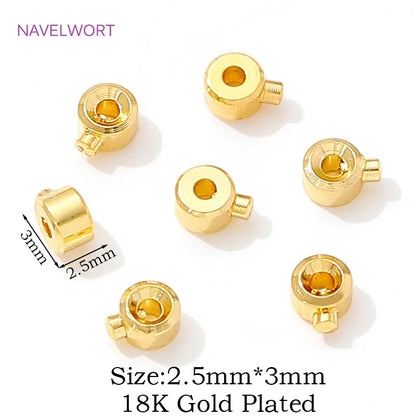 18K Gold Plated Round Crimp End Bead,Brass Crimp Beads For Jewelry Making Supplies,Lamps For Jewelry,DIY Bracelets Accessorie