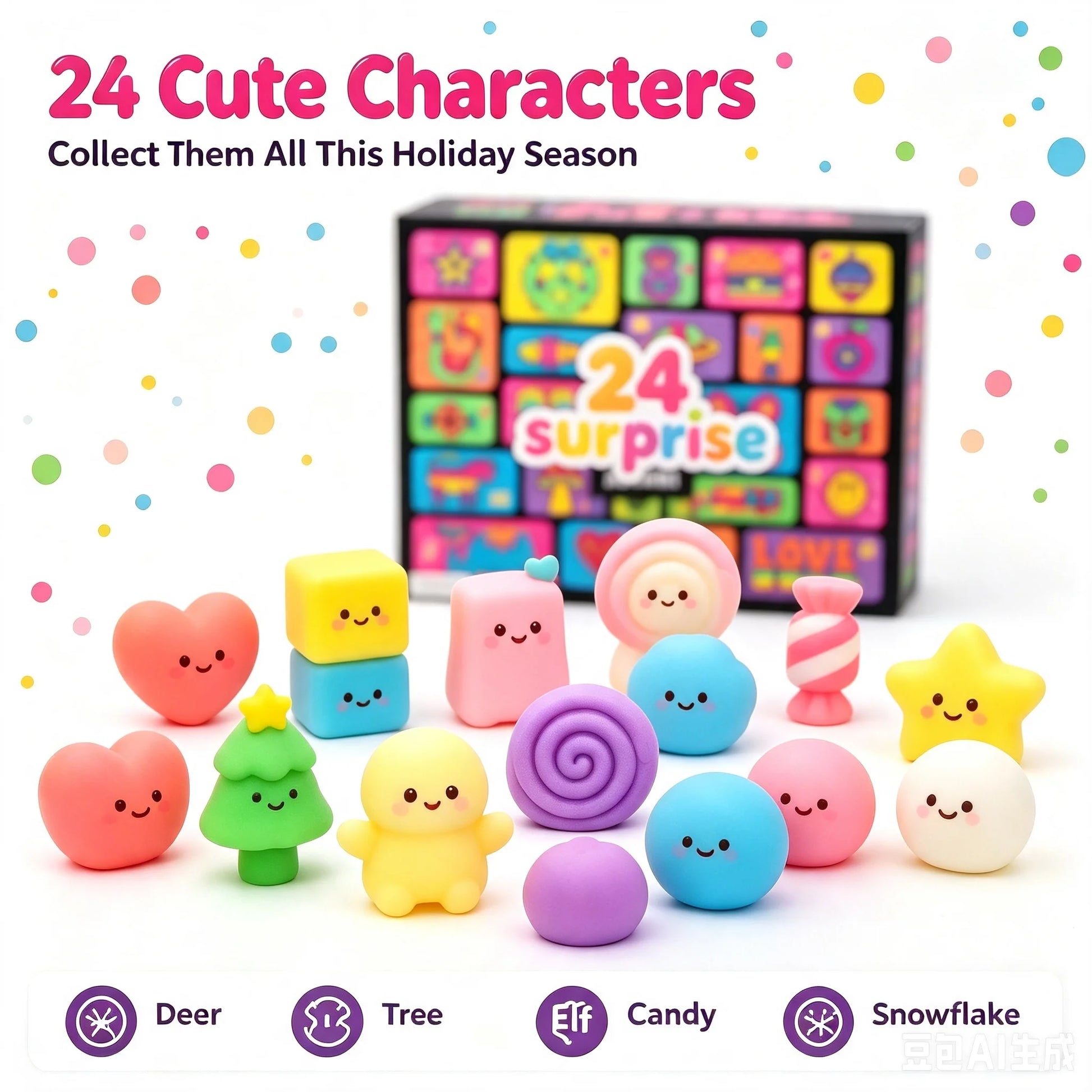 Christmas Easter Advent Calendar 24 Pcs Unique Cute Squishy Fidget Toy Slow Rebound Anxiety Relief Mystery Surprise Gift Box