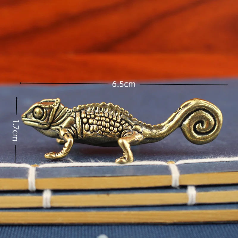 Gecko figure home decor Small Ornaments Antique Brass Animal Figurines Tea Pet Desk Decorations Home Decor Accessories - B