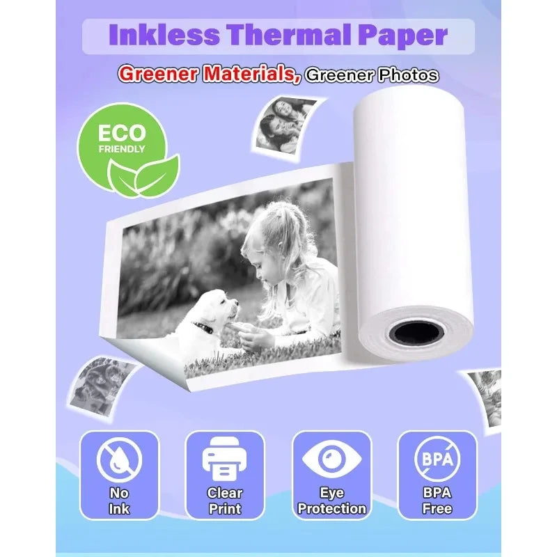 Kids Camera Instant Print Refill for Kids Instant Camera Thermal Printing BPA Free,57x25mm White Non-Adhesive Photo Print Rol