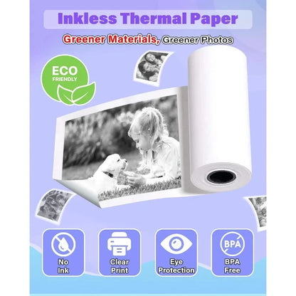 Kids Camera Instant Print Refill for Kids Instant Camera Thermal Printing BPA Free,57x25mm White Non-Adhesive Photo Print Rol