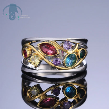 Vintage Alloy Vine Totem Ring with Green Crystal Fashion Jewelry for Women Gift Idea for Daily Use Special Occasion