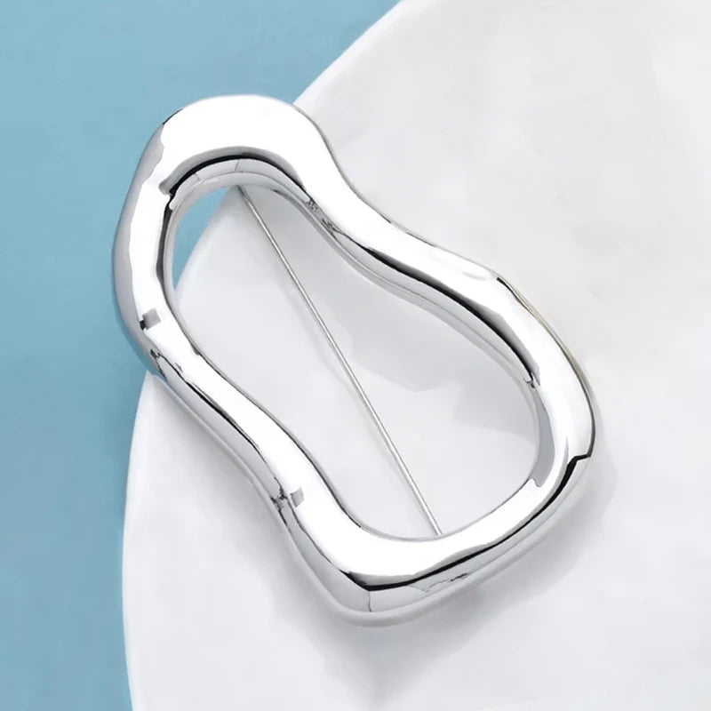 Wuli&baby Stainless Steel Big Circle Brooches Pins For Women Men 2-color All-match Geometric Brooch Gifts
