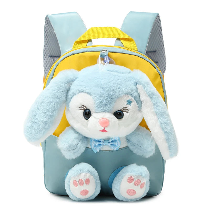 Plush 3D Rabbit Backpack for Boys Girls Kids Children SchoolBag Cute Bow Tie Cartoon School Bags Kindergarten Preschool Baby 